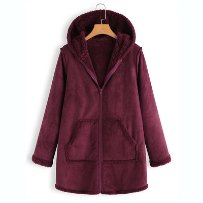 

Toponeto Womens Fashion Pocket Winter Plush Hooded Long Sleeve Warm Coat