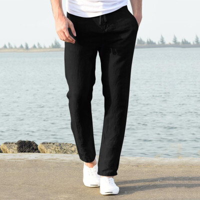 

Gobestart Fashion Men Casual Work Cotton Blend Pure Elastic Waist Long Pants Trousers