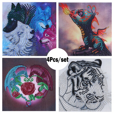 

Siaonvr 4PcsSet Special Shaped Diamond Painting DIY 5D Partial Drill Cross Stitch Kits