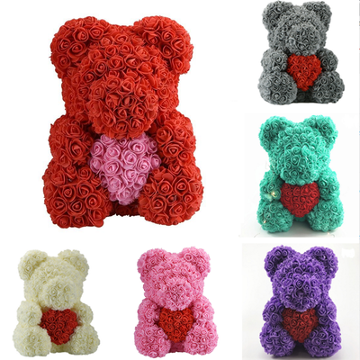 

40cm Pink Rose Teddy Bear w Heart Flower Gift For Girlfriend Birthday Wedding