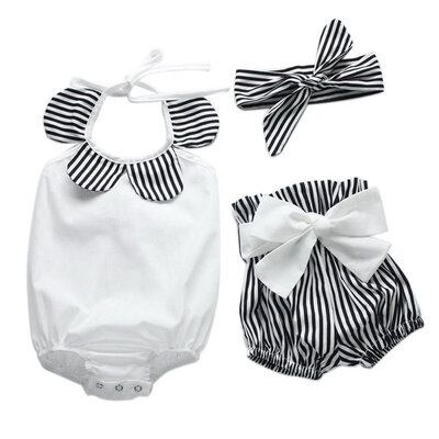 

Baby Girls stripe Romper TopsStriped Shorts Outfits Set Summer Sunsuit 0-24M