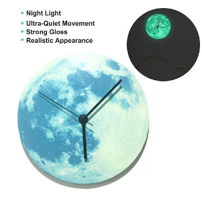 

300mm Glowing Moon Wall Clock Waterproof PVC Acrylic Luminous Hanging Clock Moon Clock Livingroom Bedroom Decor