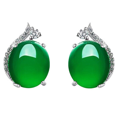 

Natural Green Agate Stone 925 Silver Ear Stud Earrings for Women Bridal Fine Jewelry