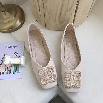 

Ins English small leather shoes womens water drill students hundred set up retro flat primer leather shallow mouth top shoes