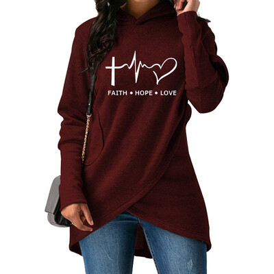 

Autumn Fashion Casual Women Irregular Electrocardiogram Printing Hooded Long sleeve Fleece Sweatshirt