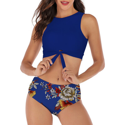

Roseonmyhand Swimwear Women Two-Piece Tie High Waist Print Swimsuit Push Up Bikini Set