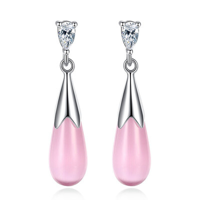 

Water Tears Drop Earrings For Women Fashion Jewelry CZ Pink Stone Eardrop Female Ladies Gift Accessories WHK119