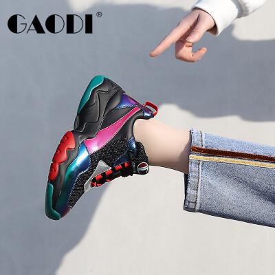 

Gao Di gaodi thick-soled breathable mesh face colorful color matching light running casual shoes female black 36