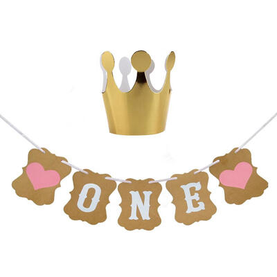 

Kids Baby 1 First Year Birthday Party Crown Hat Banner Headgear Decorations