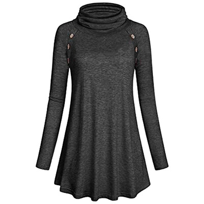 

Nomeni Womens Long Sleeve Pure Color Button Embellished Casual Basic Tunic Tops Blouse