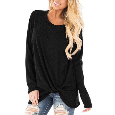 

Women Autumn Fashion Concise Personality All-match Solid Color Round Collar Twist T-shirts