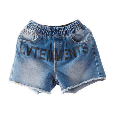 

Little-Seven Baby 2019 new summer girls wild letter print broken denim shorts 6651