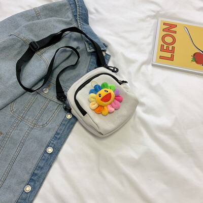 

Casual wild shoulder bag 2019 new fashion slung small square bag cartoon cute colorful sun flower canvas bag