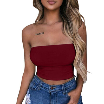 

Women Off Shoulder Elastic Tube Tops Bra Blouse Strapless Bandeau Crop Top Shirt