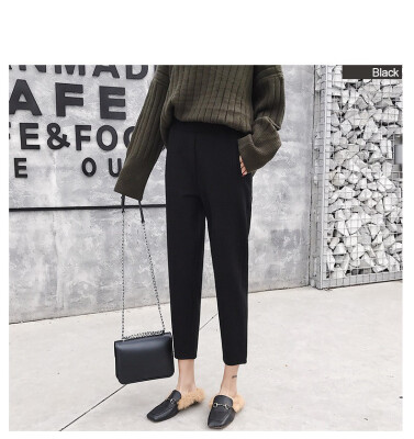 

Fallwinter harem 2018 new Korean relaxed nine point pants high-waisted&small feet woollen turnip pants female