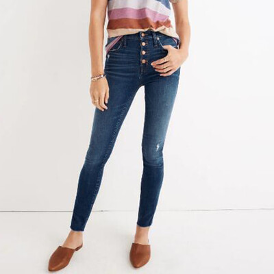 

Tailored Women Hight Waisted Hole Button Denim Jeans Stretch Slim Pants Length Jeans