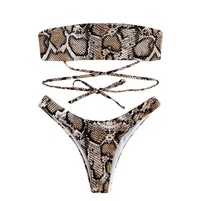 

Roseonmyhand Women Snake Skin Pattern Bandage Bikini Set Brazilian Swimwear Beachwear