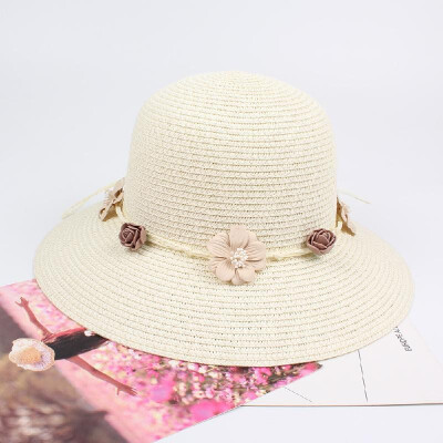 

Summer Women Flower Straw Hat Garland Wide Brim Sun Beach Cap Floral Fedora Trilby Hat