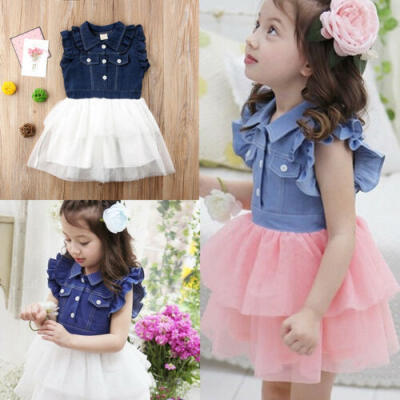 

Summer Toddler Kids Baby Girl Clothes Princess Denim Party Tulle Tutu Dress