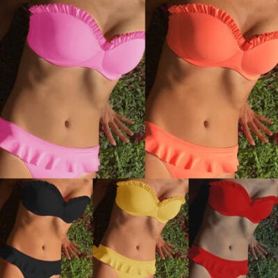 

Womens Padded Push-up Bikini Set Swimsuit Bathing Suit Swimwear Crease Beachwear