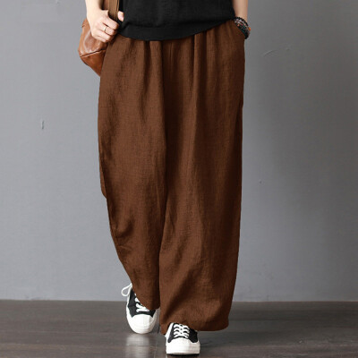 

Tailored Womens Ladies Casual Flax Cotton And Linen Loose Wide Leg Pants COL