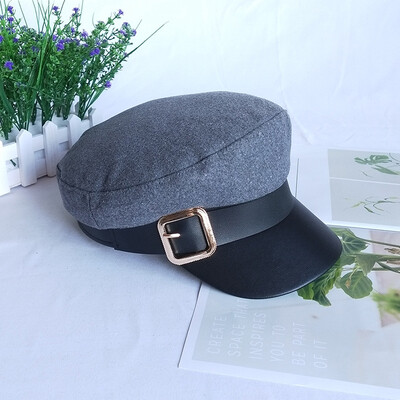 

European&American street metal buckle retro navy hat womens autumn&winter hundred fashion cap temperament British beret