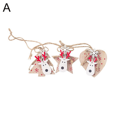 

3Pcs Christmas Tree Xmas Hanging Ornament Heart Star Deer Pendant Party Decor