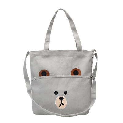 

Cute Bear Print Canvas Shopping Totes Women Shoulder Messenger Handbags