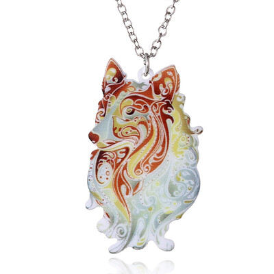 

Unique Jewelry Colorful Double Side Acrylic Printing Flower Dog Sheep Wolf Pendant Necklace For Women Costume Sweater Chain Gift