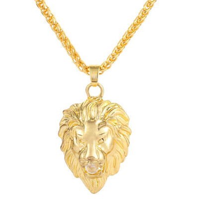 

Men Fashion Hip Hop Style Lion Head Pendant Necklace 18K Gold Plated Chain Necklaces