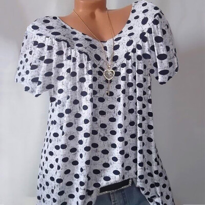 

Nomeni Women Plus Size Casual Dot V Neck Print Daily Short Sleeve Tops Shirt Blouse