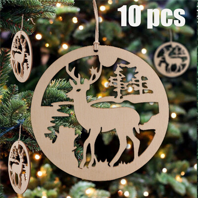 

Tailored 10Pcs New Christmas Tree Ornaments Hanging Xmas Tree Party Decor Wooden Pendant