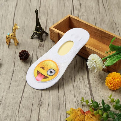 

New Fashion Women Casual Socks Cute Emoji Print Low Cut Breathable No-Show Liner Non-Slip Socks