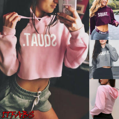 

Womens Lady Hoodie Sweatshirt Jumper Sweater Crop tops Coat Sports Pullover Tops