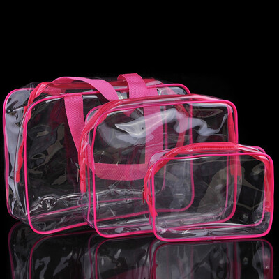 

3 PcsTransparent Cosmetic Makeup Bag Toiletry Clear Pvc Bag Travel Wash Bag Holder Set Charm
