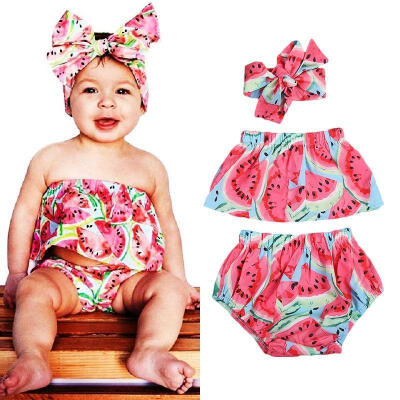 

Newborn Baby Girl Outfits Set Off Shoulder Watermelon Tops Shorts Clothes 0-24M