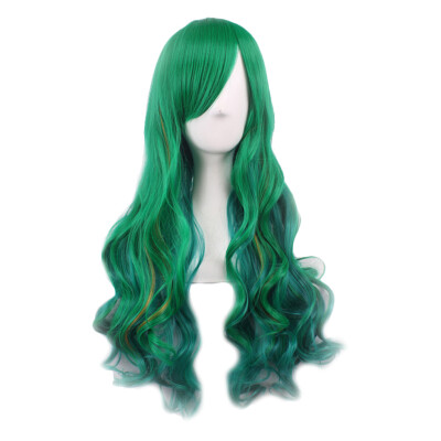 

Women Long Curly Wig Female Girls Dark Green Gradient Fake Synthetic Hair Party Cosplay Wigs