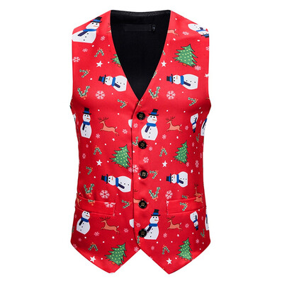 

Toponeto Mens Fashion Banquet Business Casual Christmas Printing Waistcoat Tops Vest
