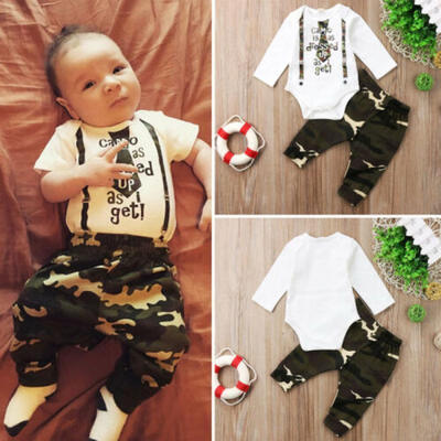 

US Newborn Baby Boys Camo Romper Tops Pants 2Pcs Home Outfits Set Clothes Mon