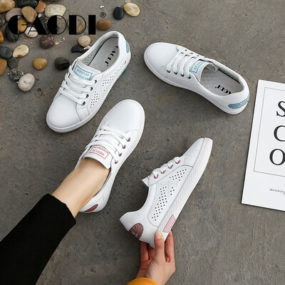 

Gao Di gaodi flat-bottom fashion round head strap leather hollow breathable white shoes female white blue 36