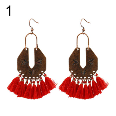 

Women Hollow Out U-Shaped Arrow Tassel Dangle Statement Hook Earrings Jewelry