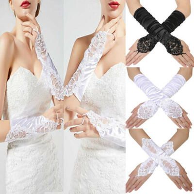 

Women Lace Floral Wedding Evening Patry Prom Long Bridal Fingerless Gloves Wrist