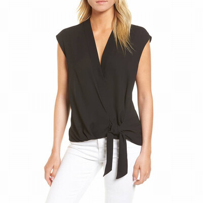

Solid color base T-shirt womens V-neck sleeveless knotted tight-fitting vest top