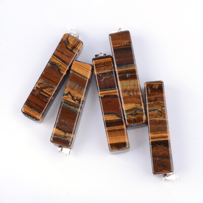 

Cuboid Natural Tiger Eye Big Pendants with Silver Tone Iron Findings 5460x1113x1113mm Hole 6x4mm