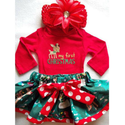 

Christmas Newborn Baby Girl Romper TopTutu Shorts Bow Dress Outfit Clothes
