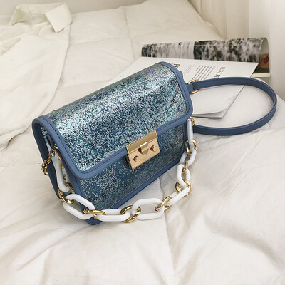 

New Female Sequins Women Messenger Bag Ladies Summer 2019 Korean Jelly Transparent Shoulder Bag Fashion Chains PVC Flap Handbag