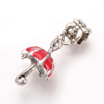 

Alloy Enamel European Dangle Beads Large Hole Pendants Umbrella Antique Silver Red 32mm Hole 45mm