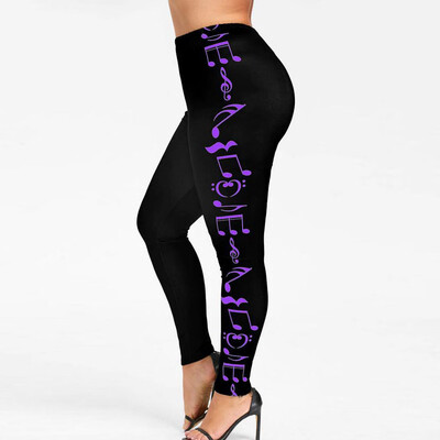 

Gobestart Fashion Women High Waist Plus Size Yoga Sport Pants Music Note Leggings Trousers