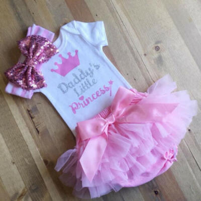 

3PCS Newborn Kids Baby Girl Clothes Short Sleeve Tops RomperTutu Shorts Outfit