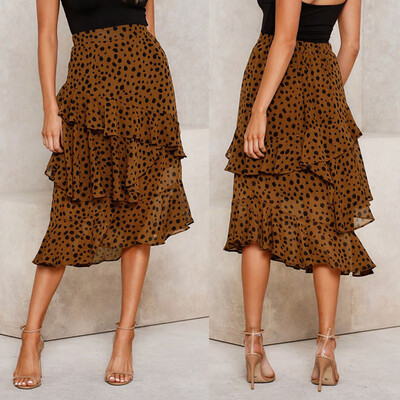 

Roseonmyhand Fashion Women Sexy England Leopard Printed Ruffles Evening Party Layered Skirt